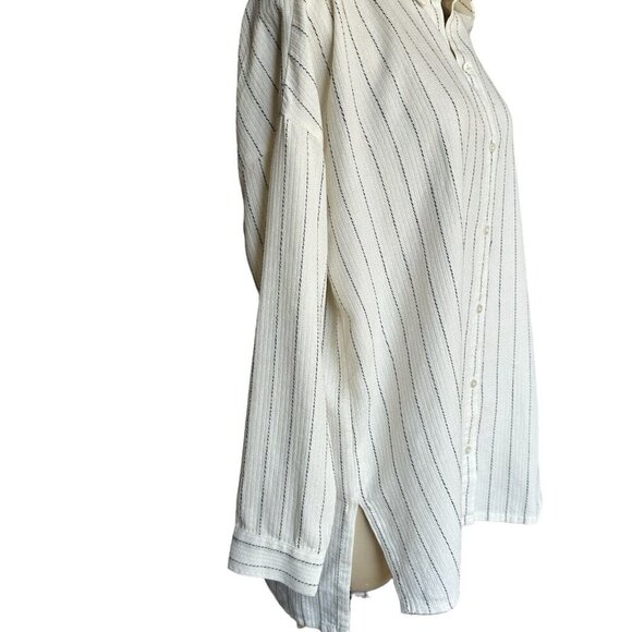 NWT‎ Eileen Fisher Classic Shirt XS Gauzy Organic Cotton Blend Stripes Coastal - Picture 5 of 12